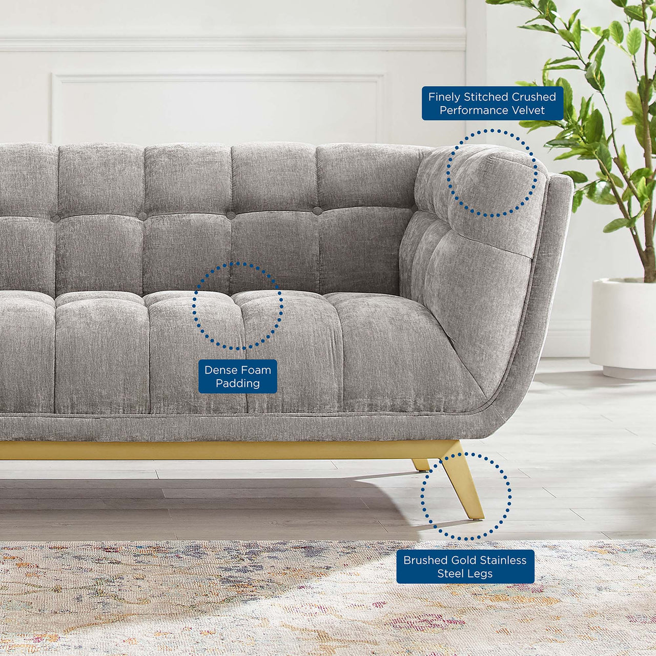 Caress Crushed Velvet Sofa, Light Gray