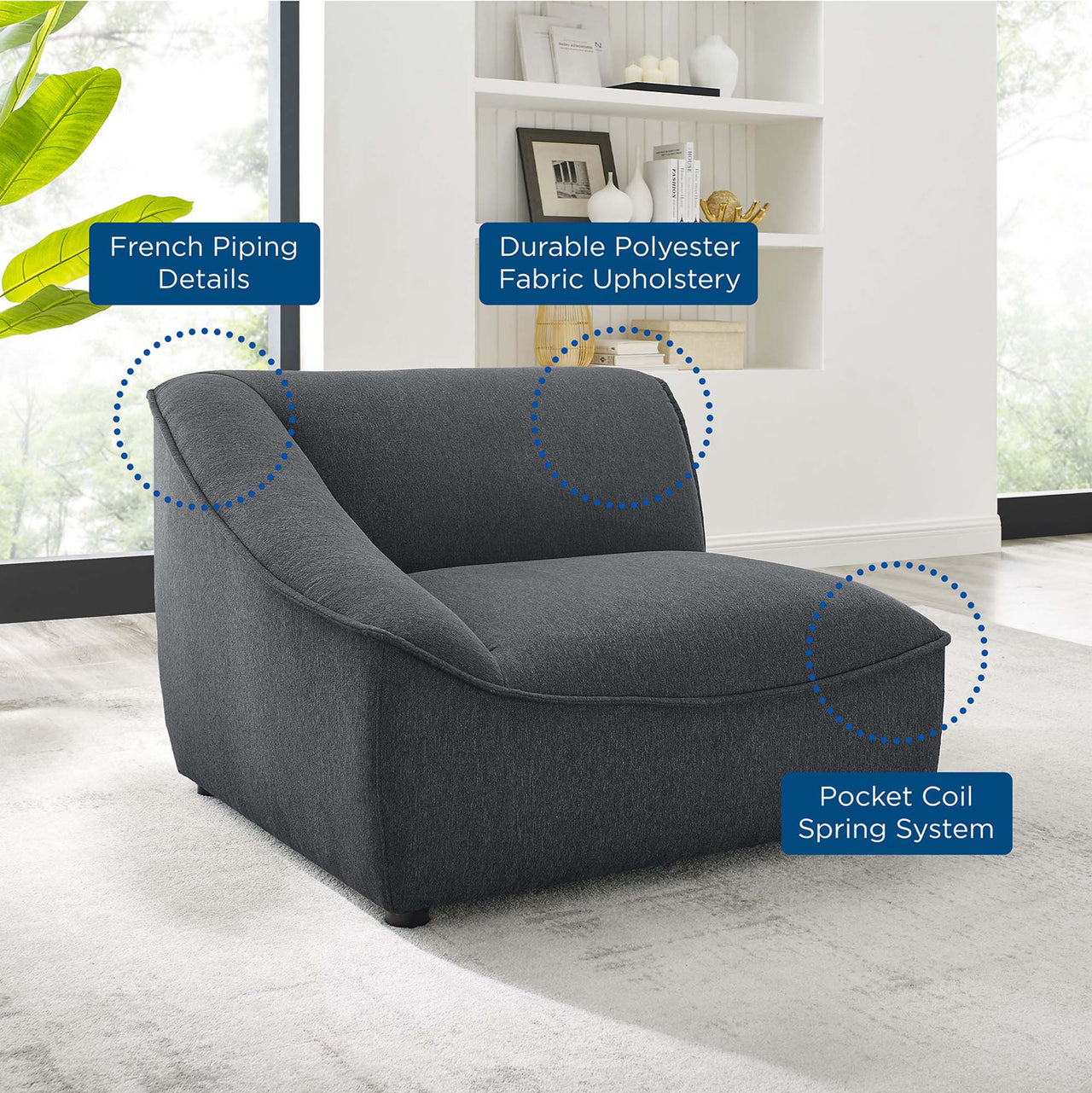 Rise Left-Arm Chair | Modular Sectional Component, Charcoal