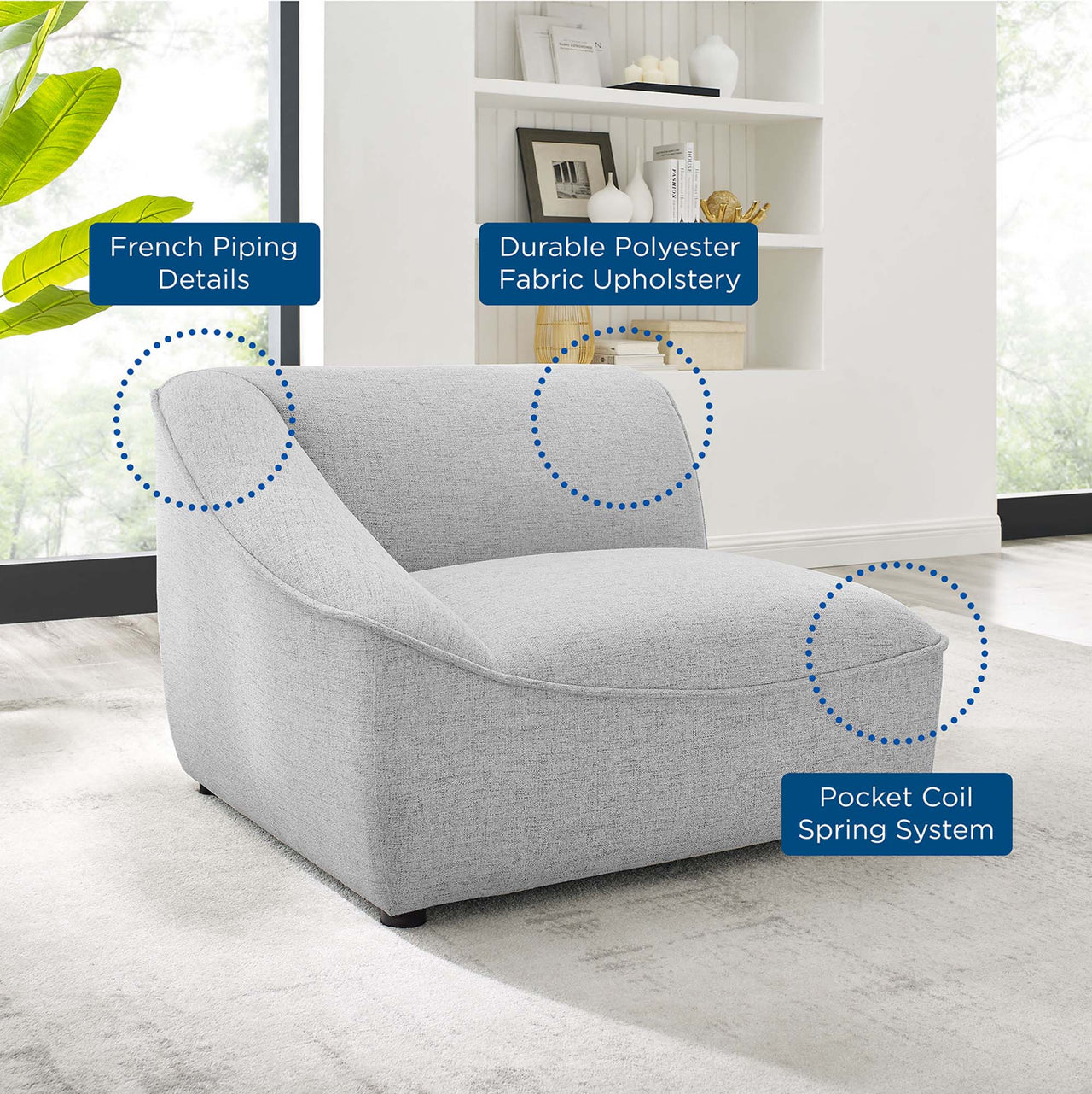 Rise Left-Arm Chair | Modular Sectional Component, Light Gray