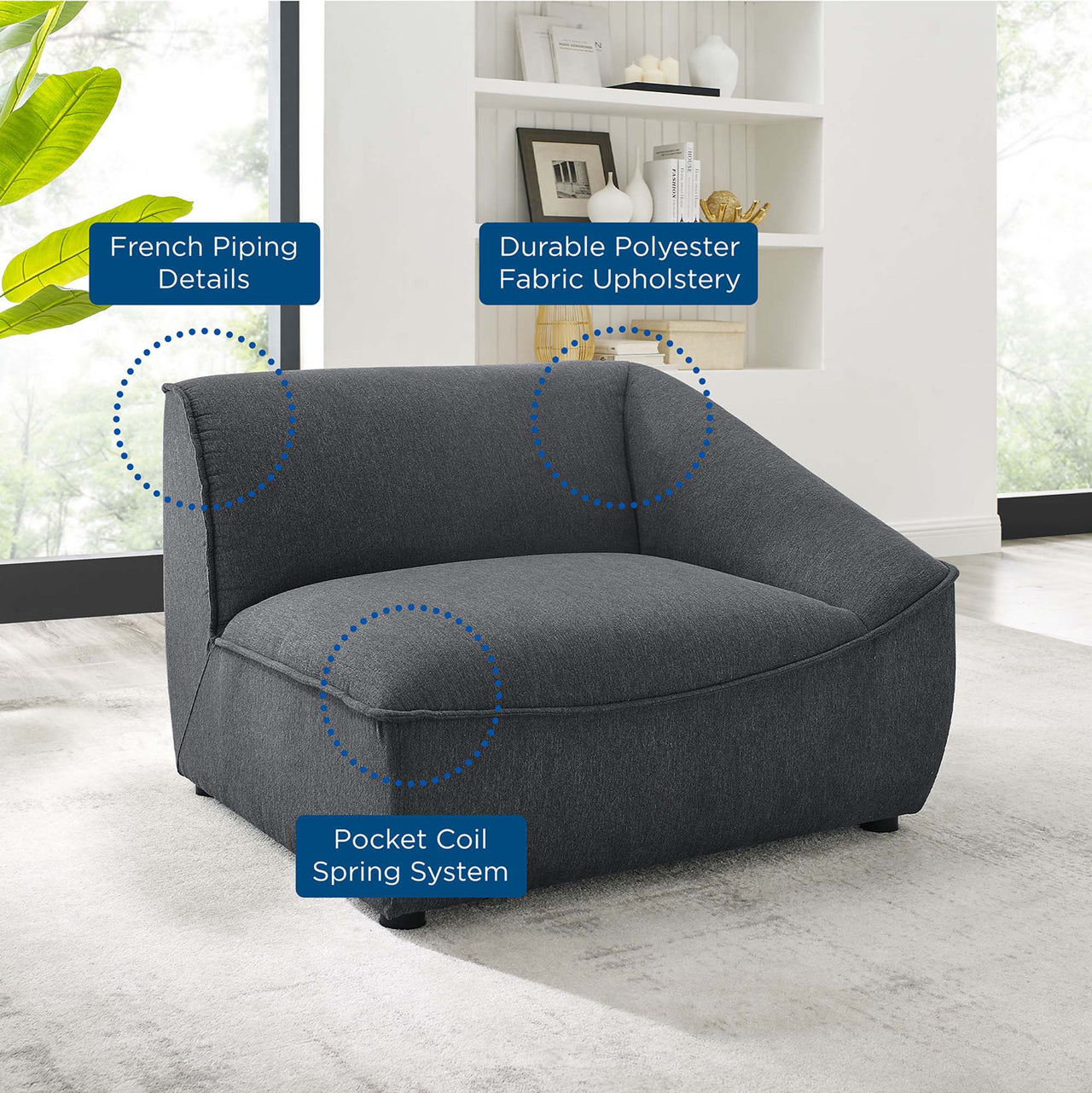 Rise Right-Arm Chair | Modular Sectional Component, Charcoal