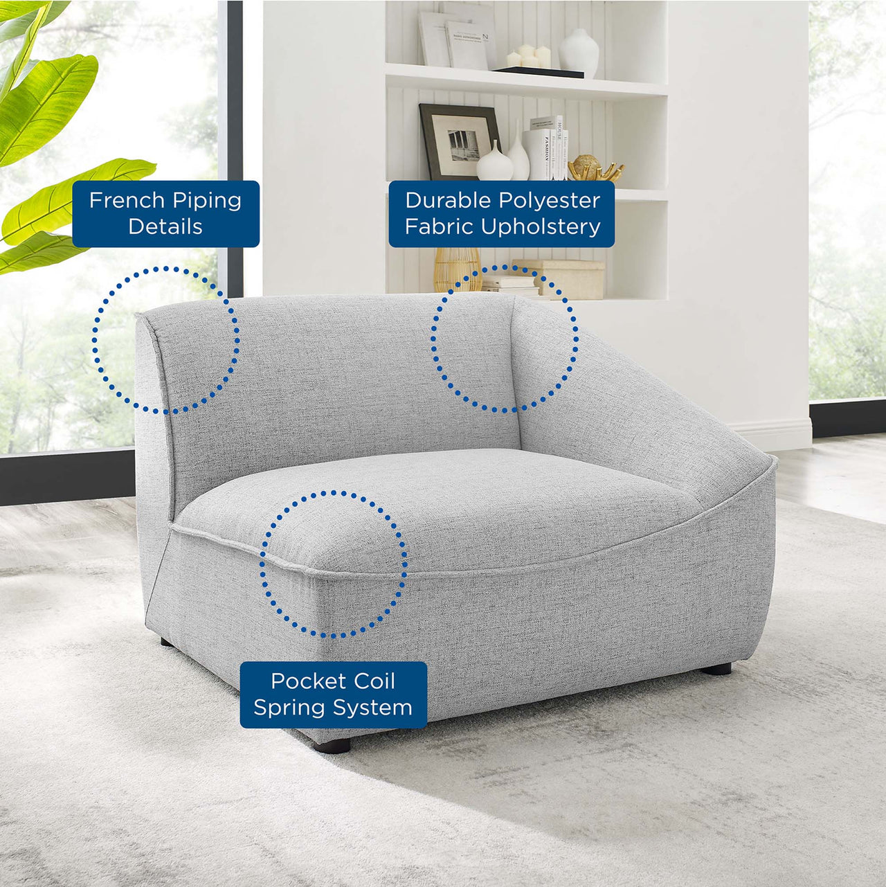 Rise Right-Arm Chair | Modular Sectional Component, Light Gray