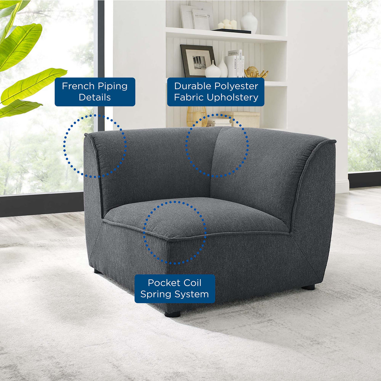 Rise Corner Chair | Modular Sectional Component, Charcoal