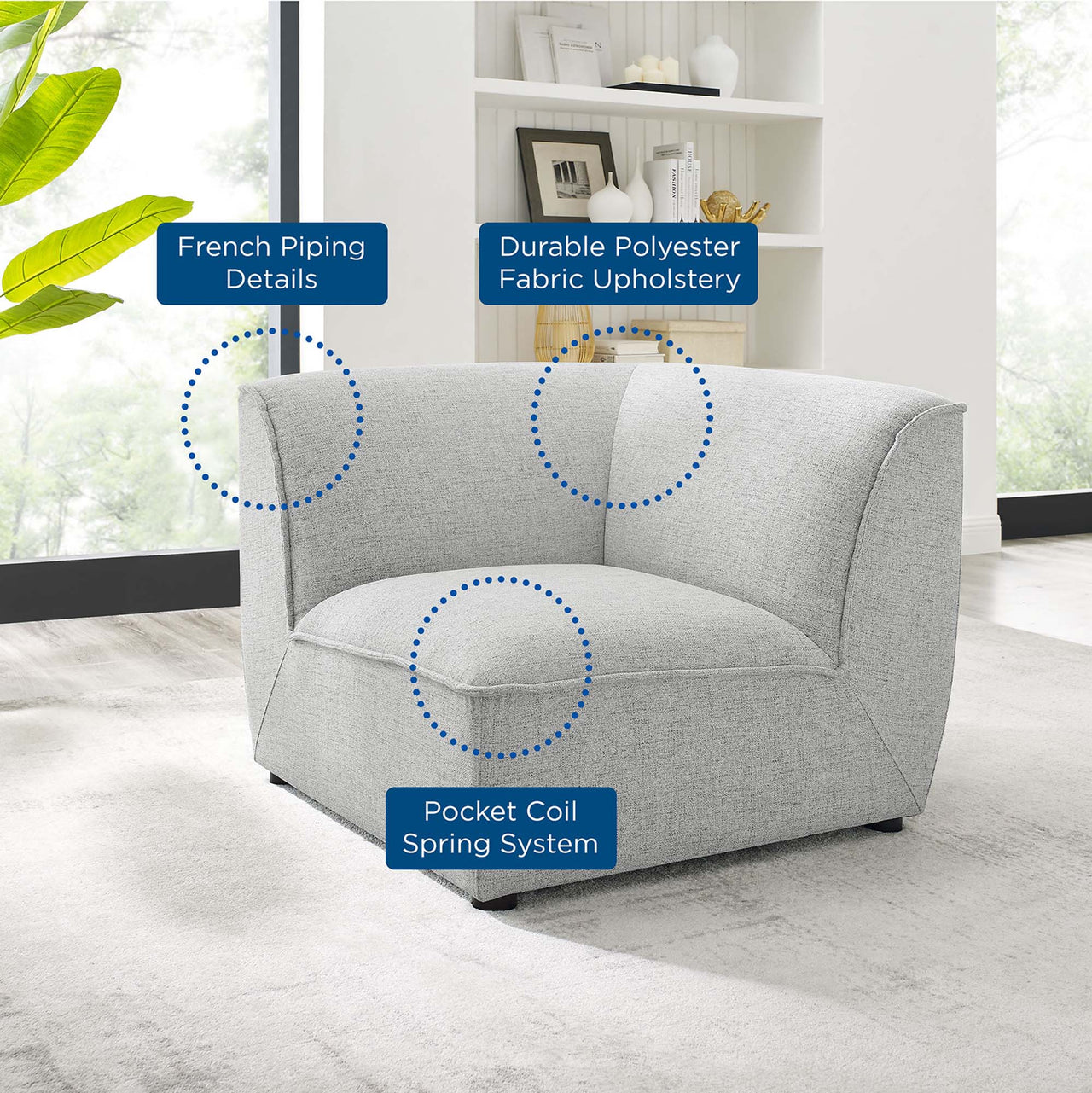 Rise Corner Chair | Modular Sectional Component, Light Gray