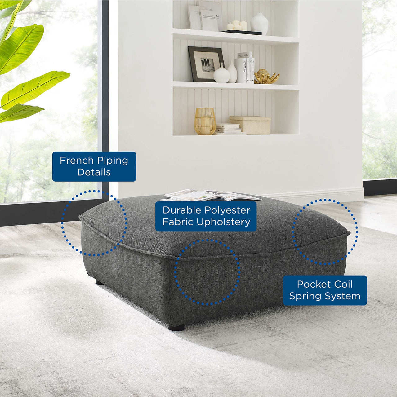 Rise Ottoman| Modular Sectional Component, Charcoal