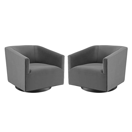 Windsor Upholstered Velvet Swivel Chair Set of 2, Gray