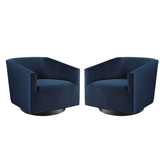 Windsor Upholstered Velvet Swivel Chair Set of 2, Dark Blue