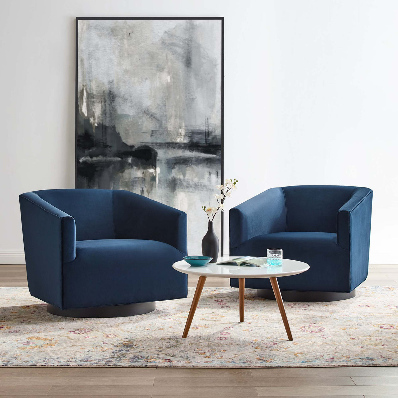 Windsor Upholstered Velvet Swivel Chair Set of 2, Dark Blue