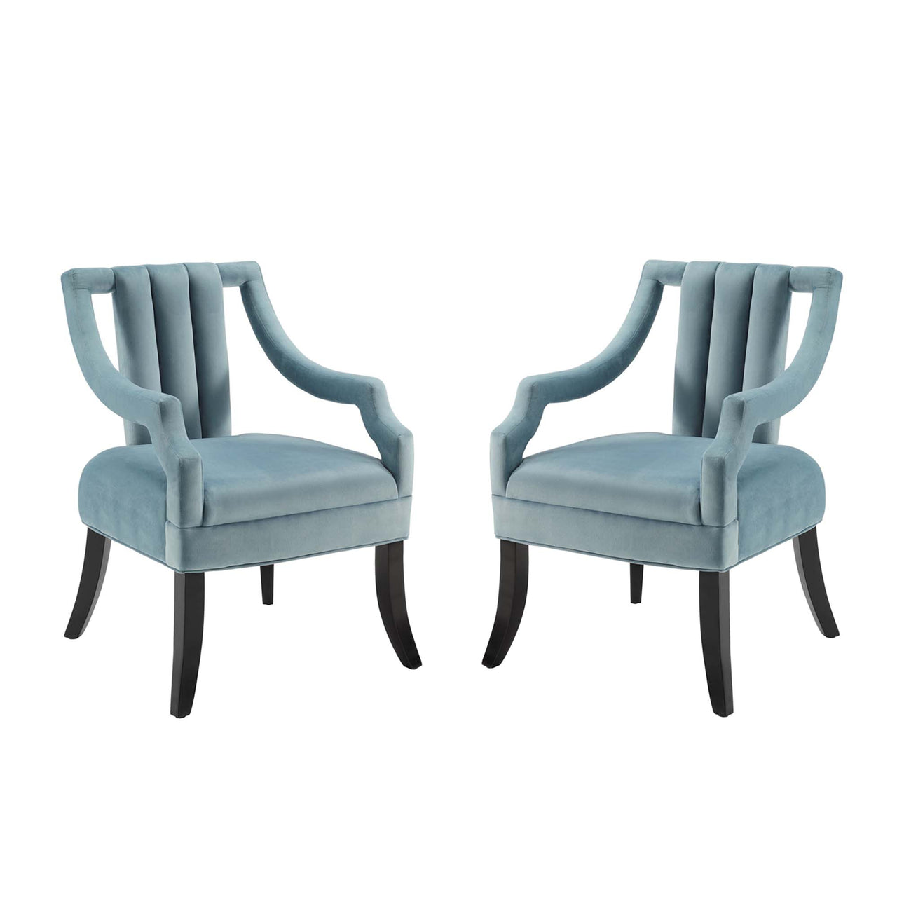Inkwell Upholstered Velvet Armchair Set of 2, Light Blue