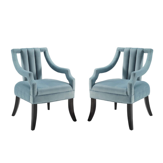 Inkwell Upholstered Velvet Armchair Set of 2, Light Blue