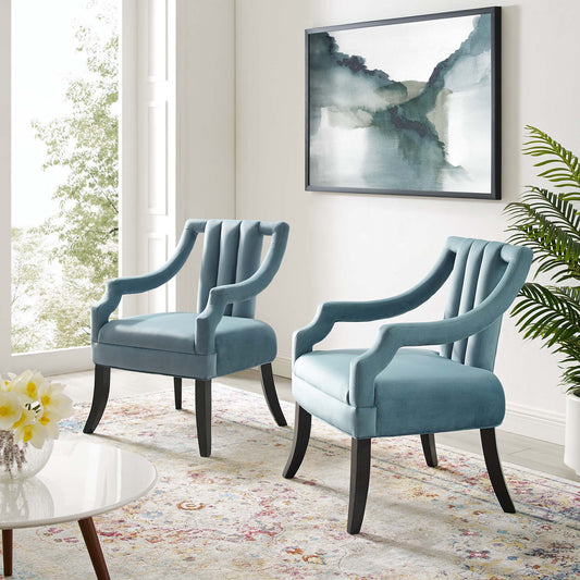 Inkwell Upholstered Velvet Armchair Set of 2, Light Blue