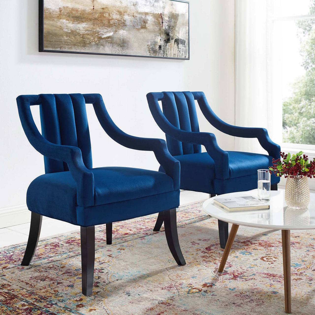 Inkwell Upholstered Velvet Armchair Set of 2, Navy