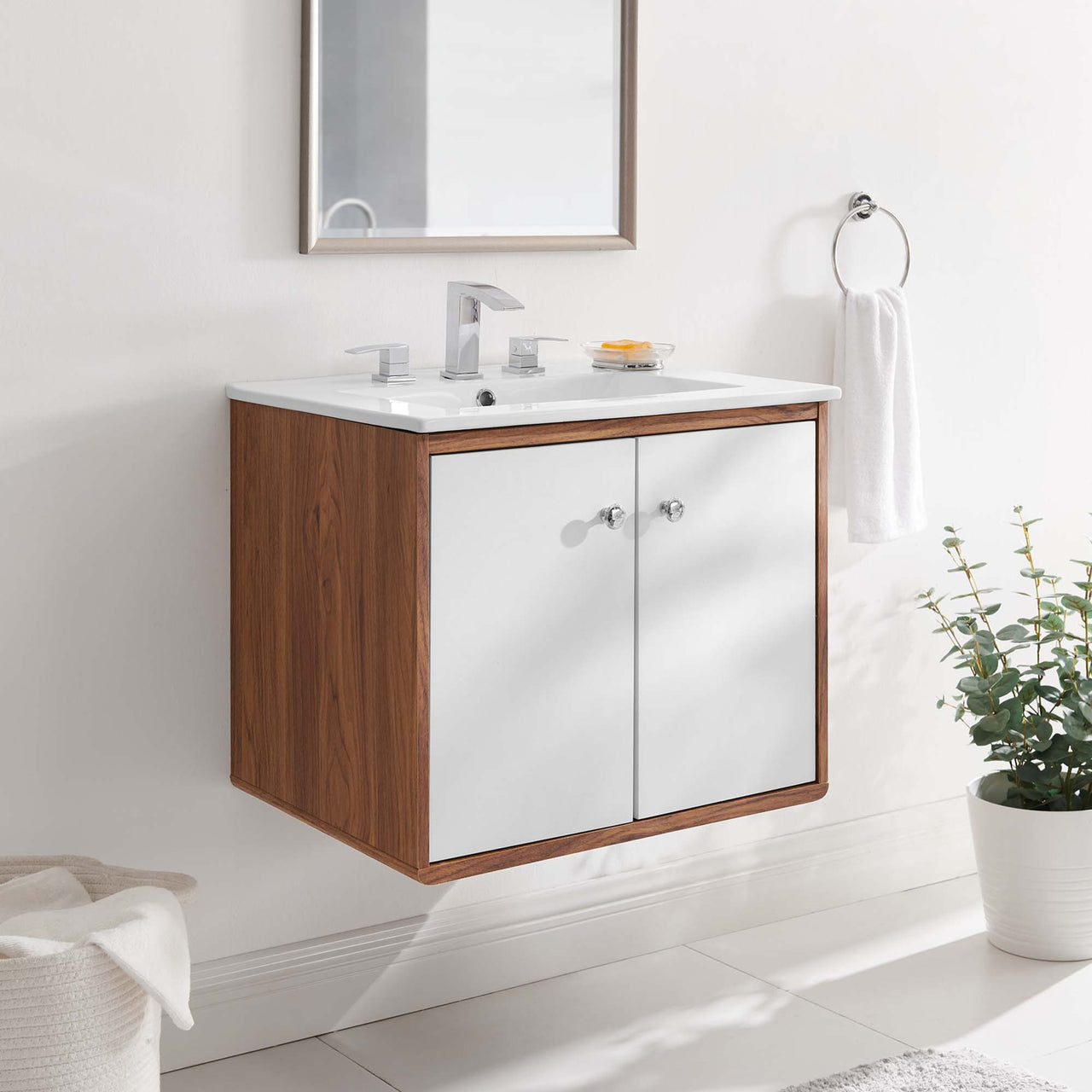 Erisen Floating Vanity Unit, Small, Walnut & White