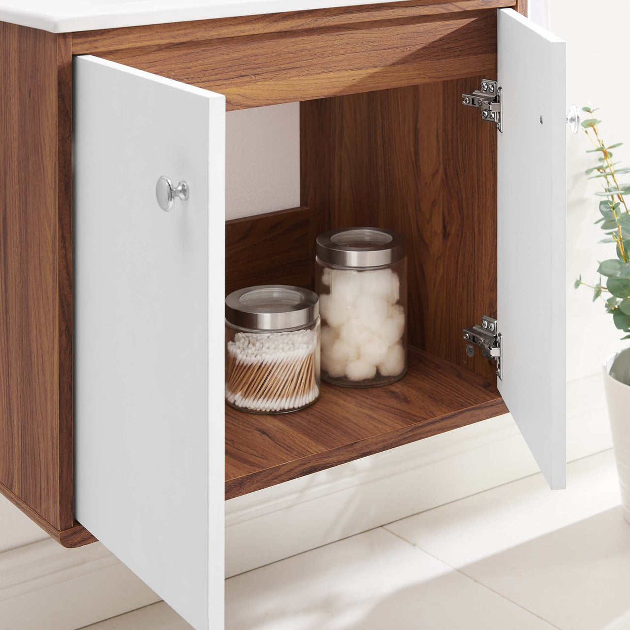 Erisen Floating Vanity Unit, Small, Walnut & White
