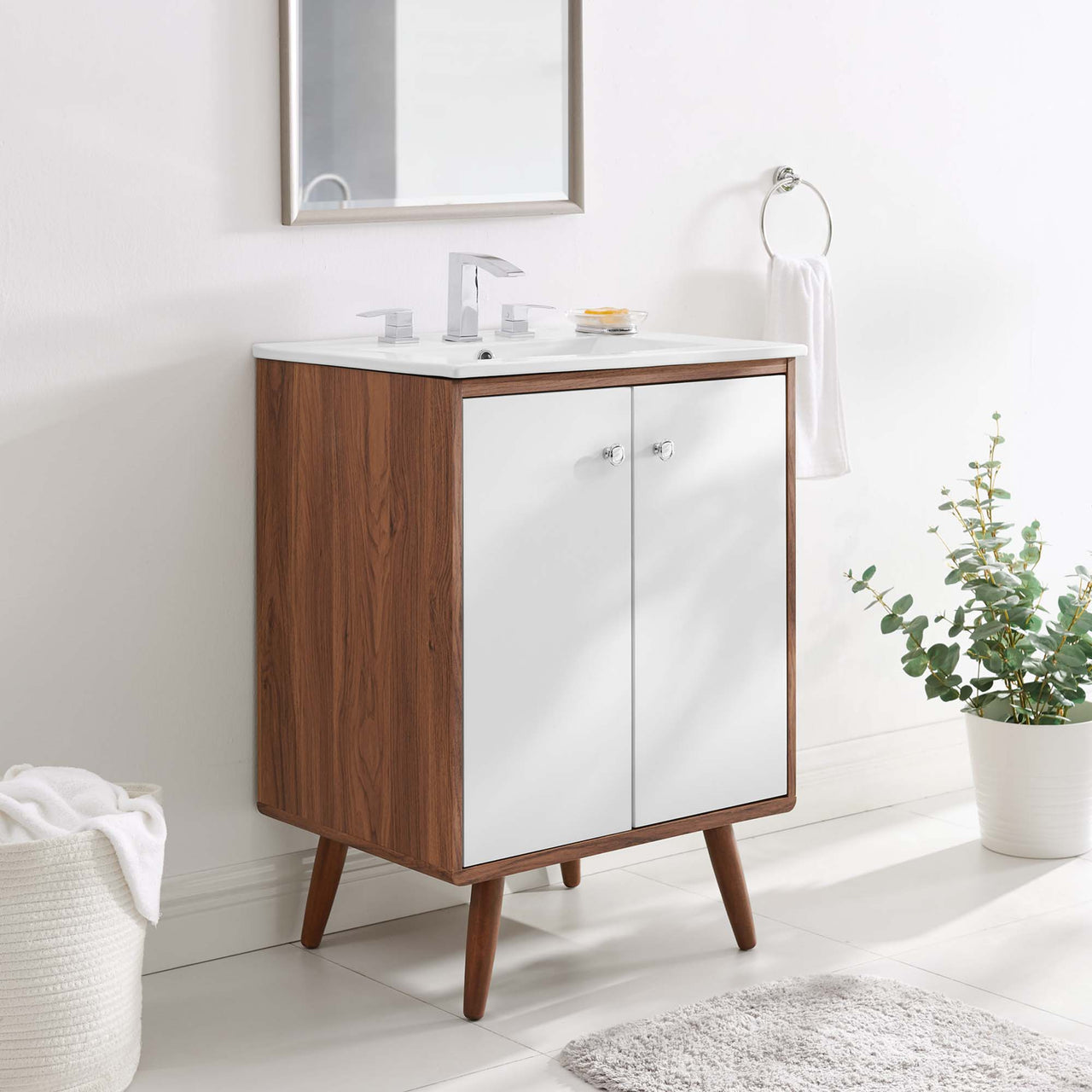 Erisen Vanity Unit, Small, Walnut & White