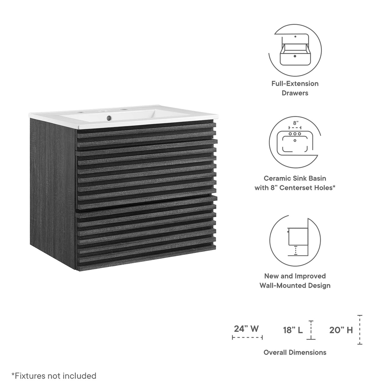 Ventra Floating Vanity Unit, Small, Charcoal & White