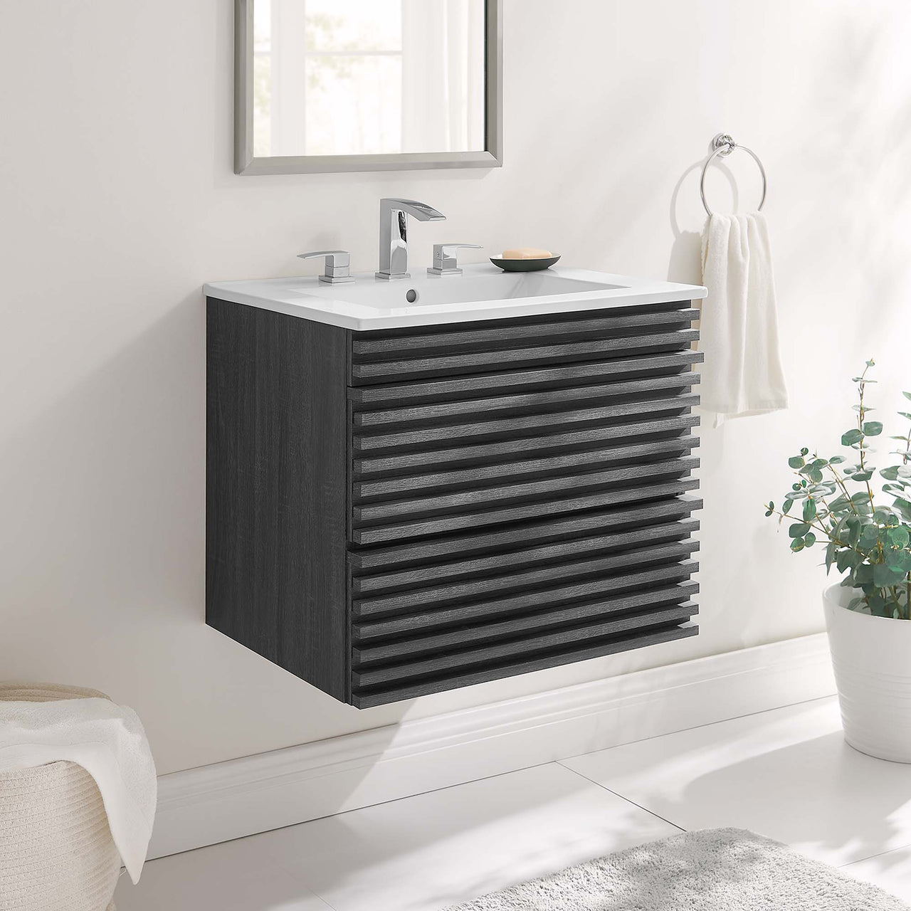 Ventra Floating Vanity Unit, Small, Charcoal & White