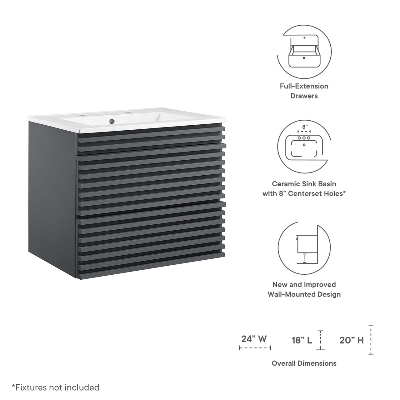 Ventra Floating Vanity Unit, Small, Gray & White