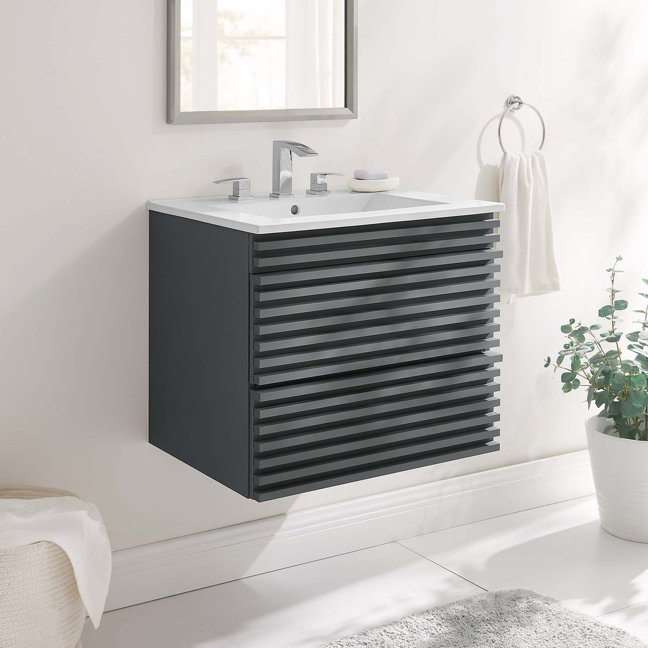 Ventra Floating Vanity Unit, Small, Gray & White