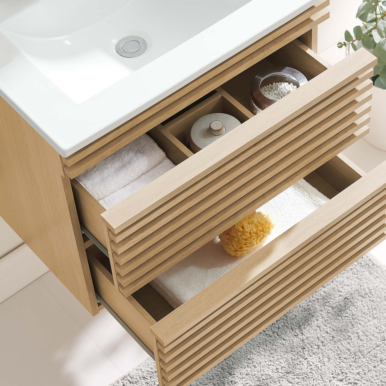 Ventra Floating Vanity Unit, Small, Oak & White