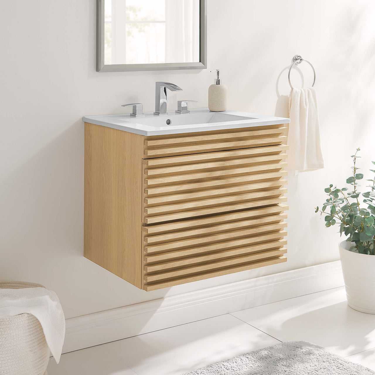 Ventra Floating Vanity Unit, Small, Oak & White