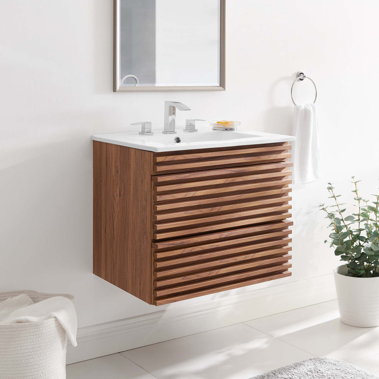 Ventra Floating Vanity Unit, Small, Walnut & White