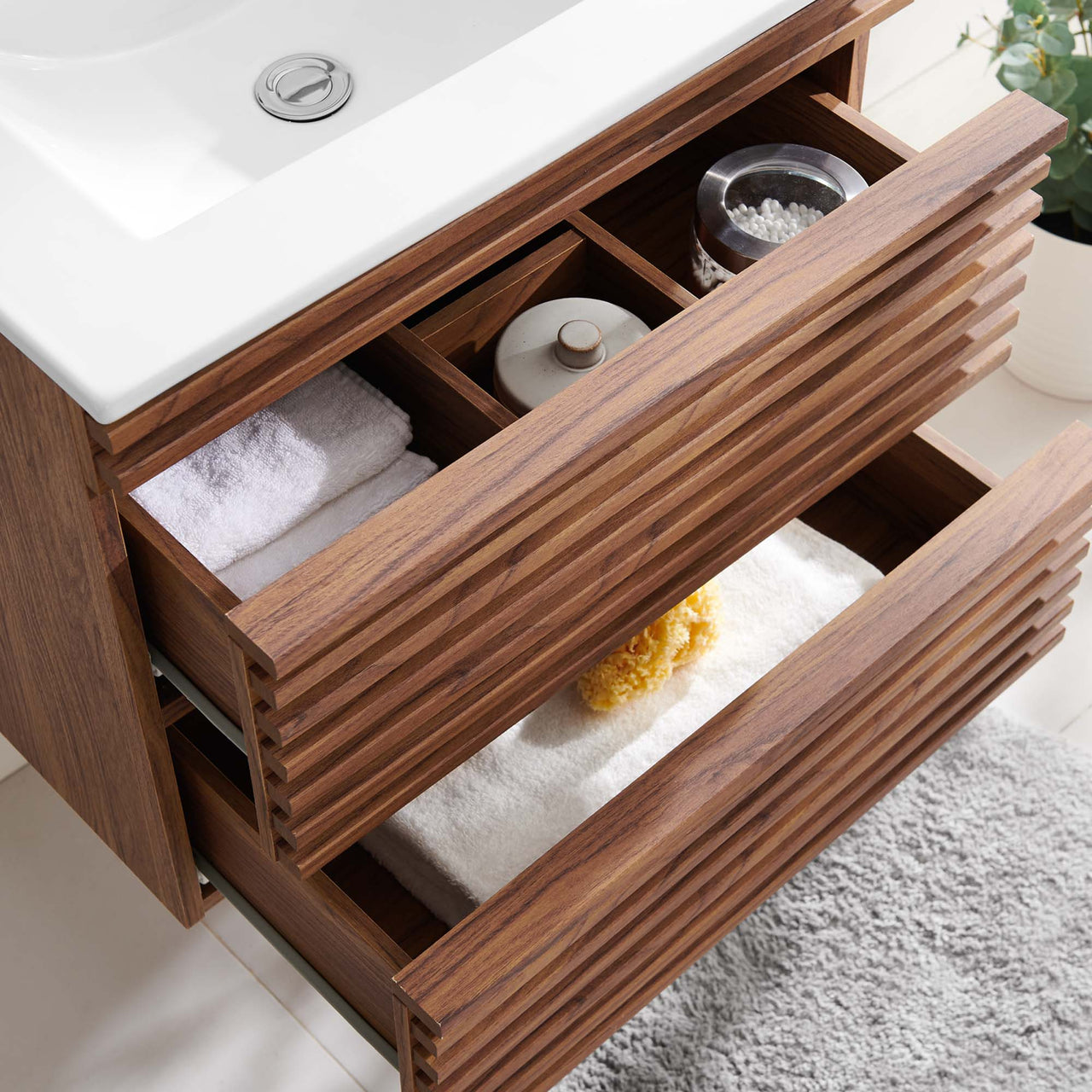 Ventra Floating Vanity Unit, Small, Walnut & White