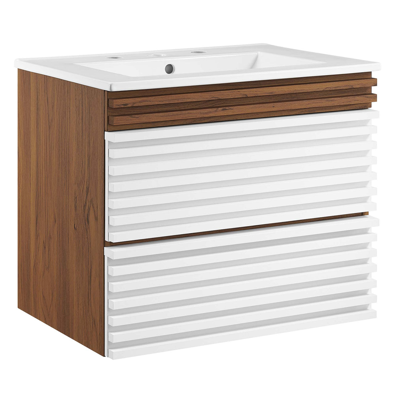 Ventra Floating Vanity Unit, Small, Walnut & White