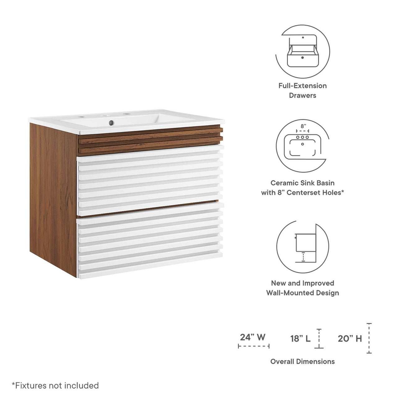 Ventra Floating Vanity Unit, Small, Walnut & White