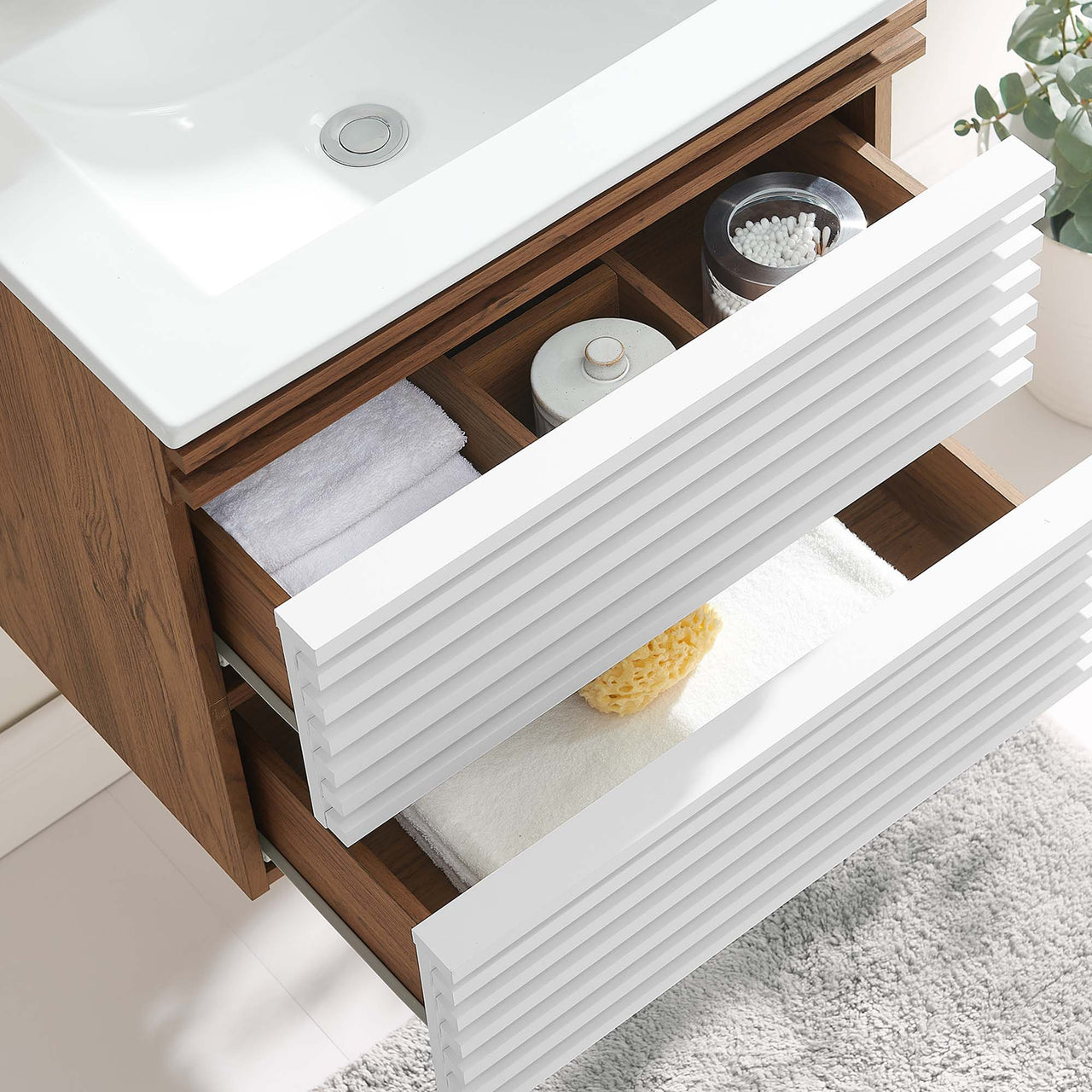 Ventra Floating Vanity Unit, Small, Walnut & White
