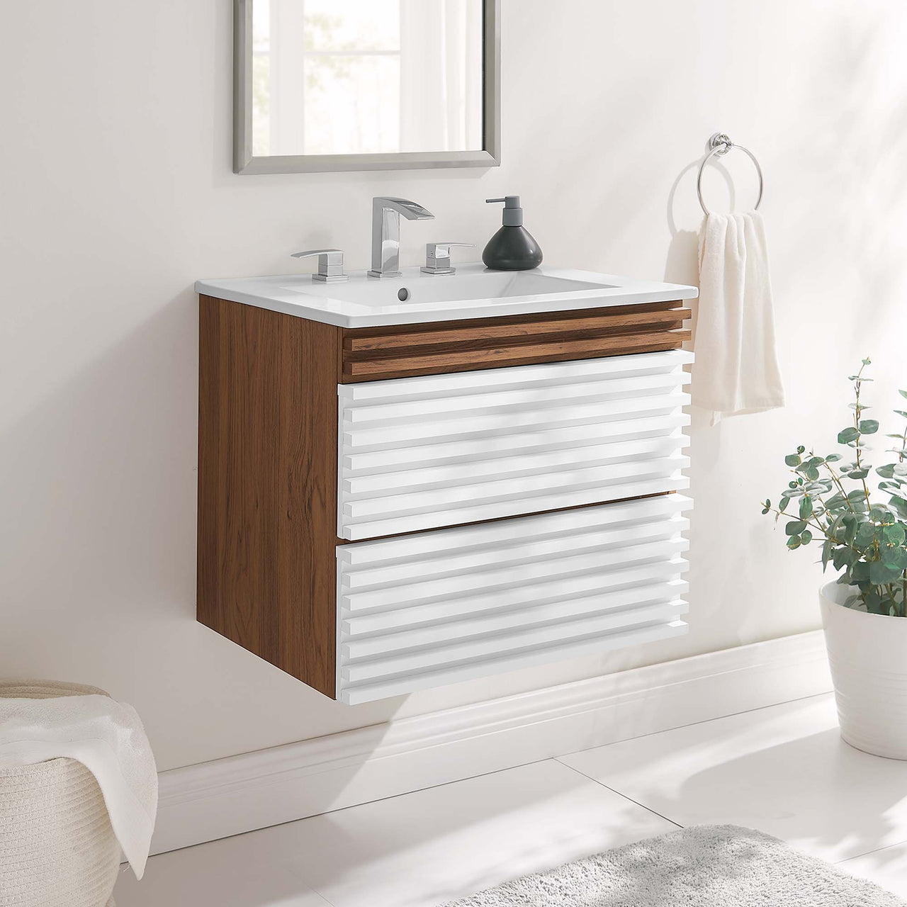 Ventra Floating Vanity Unit, Small, Walnut & White