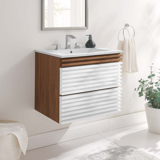 Ventra Floating Vanity Unit, Small, Walnut & White