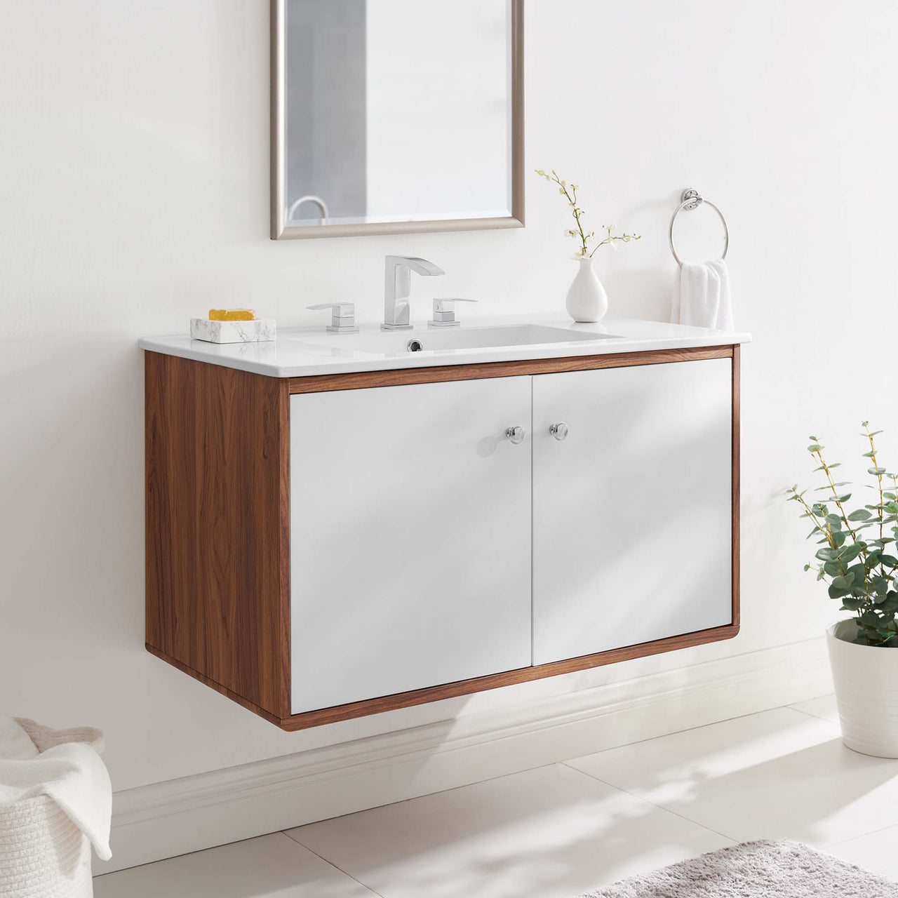 Erisen Floating Vanity Unit, Large, Walnut & White