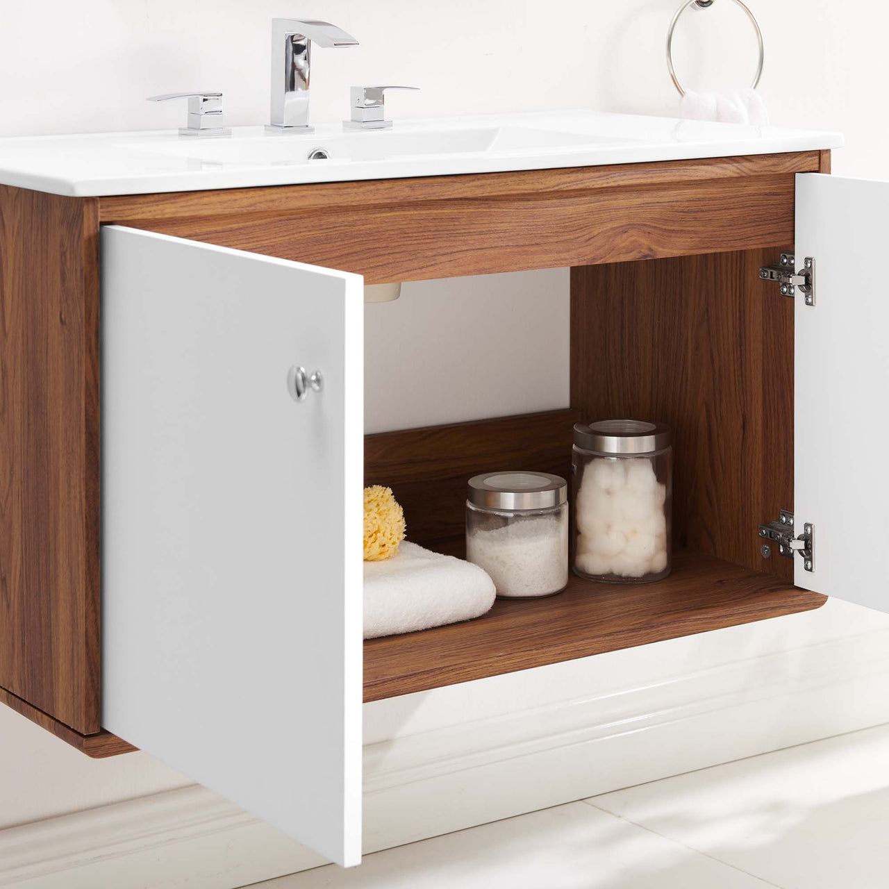 Erisen Floating Vanity Unit, Large, Walnut & White
