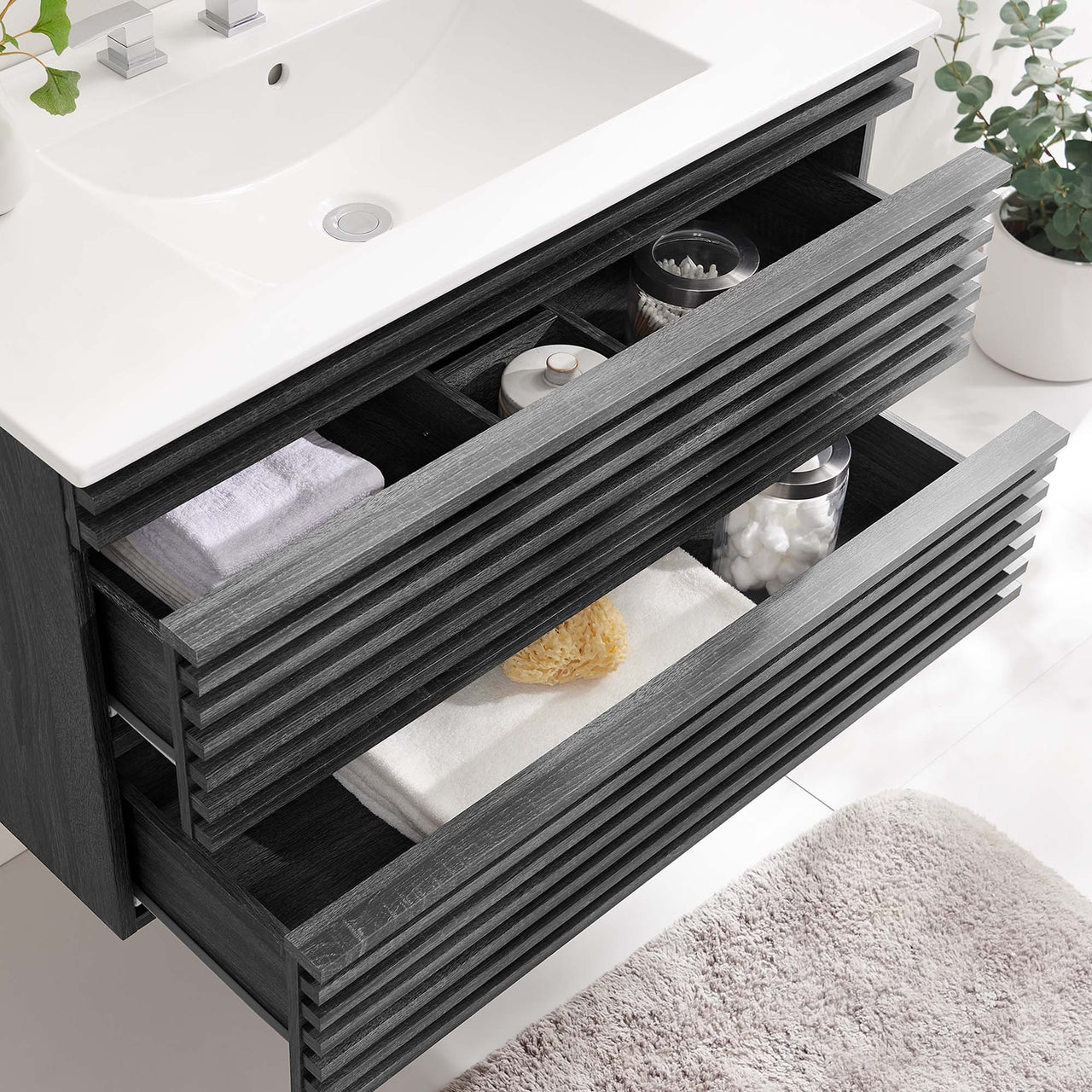 Ventra Floating Vanity Unit, Large, Charcoal & White