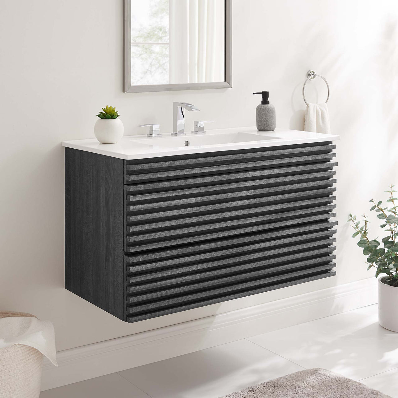 Ventra Floating Vanity Unit, Large, Charcoal & White