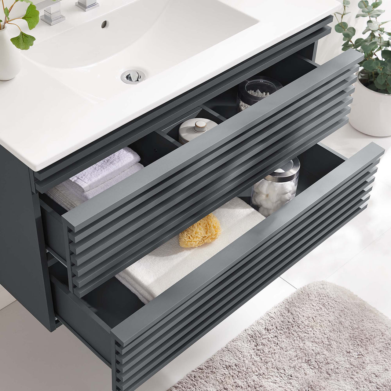 Ventra Floating Vanity Unit, Large, Gray & White