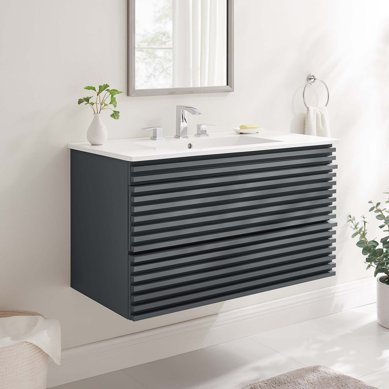 Ventra Floating Vanity Unit, Large, Gray & White
