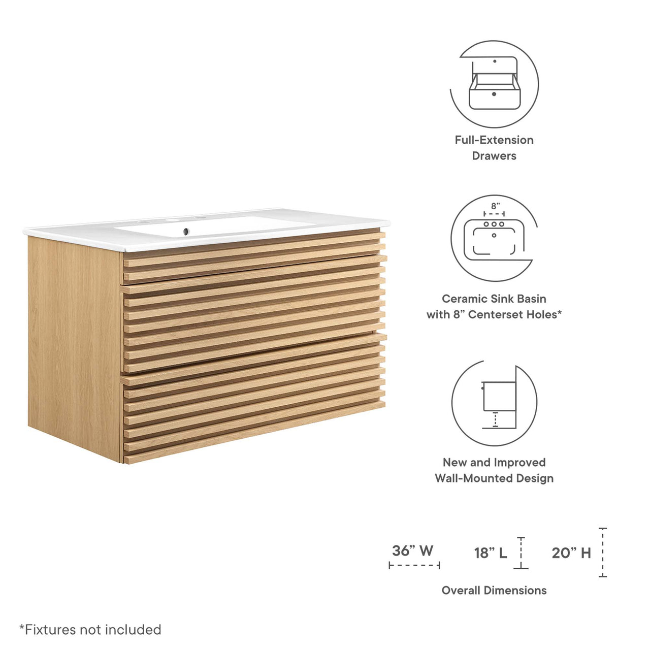 Ventra Floating Vanity Unit, Large, Oak & White
