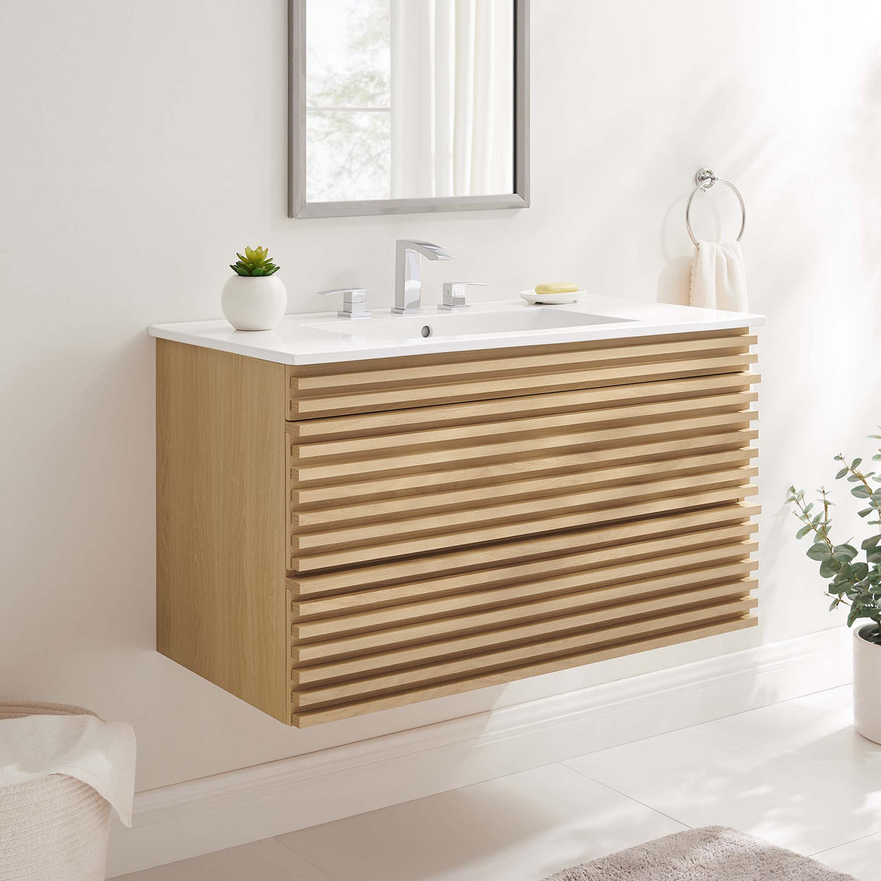 Ventra Floating Vanity Unit, Large, Oak & White