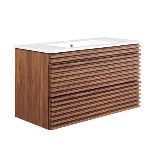Ventra Floating Vanity Unit, Large, Walnut & White