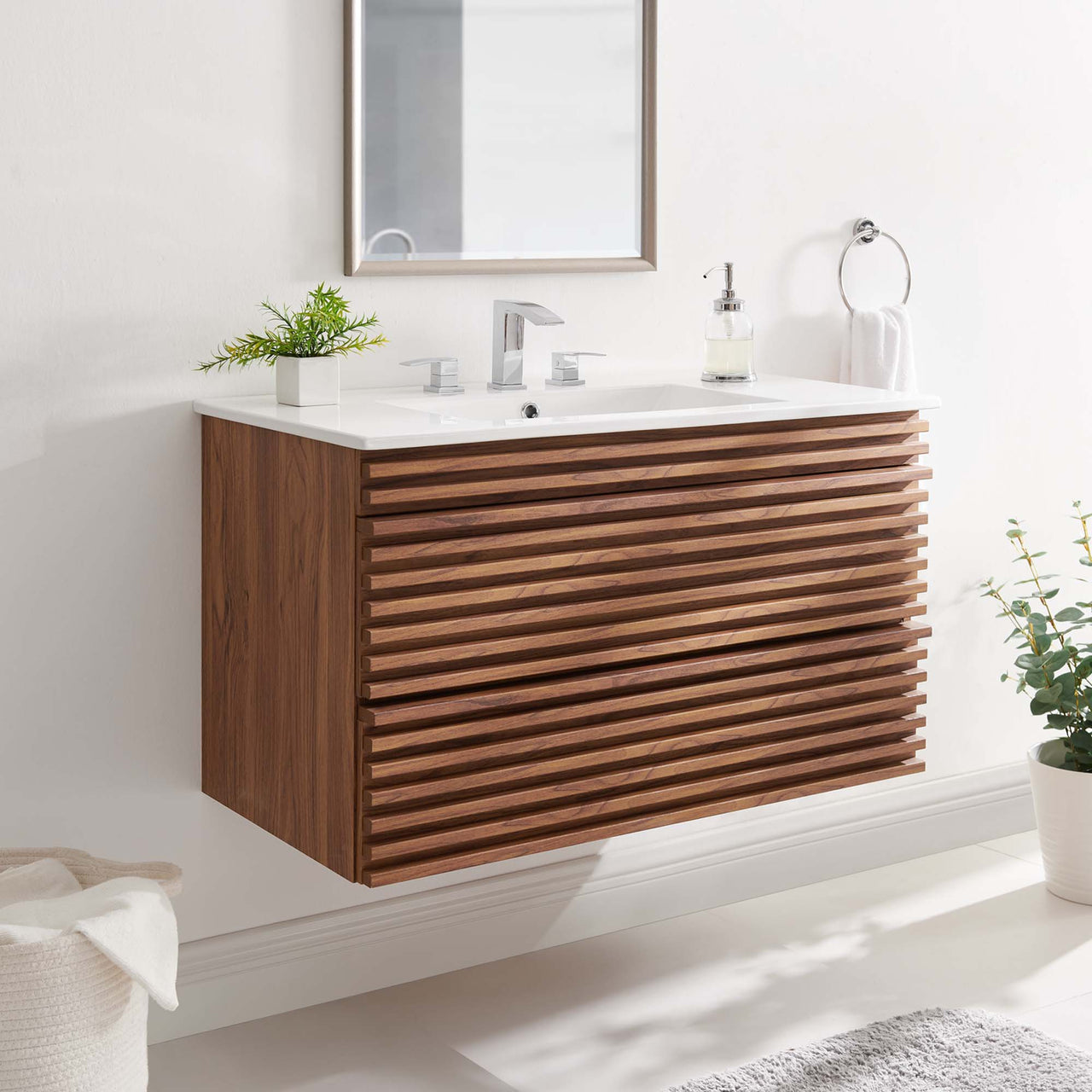 Ventra Floating Vanity Unit, Large, Walnut & White