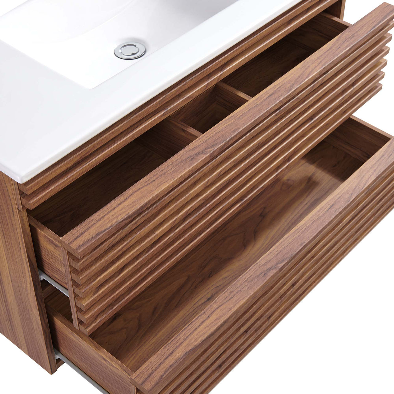 Ventra Floating Vanity Unit, Large, Walnut & White