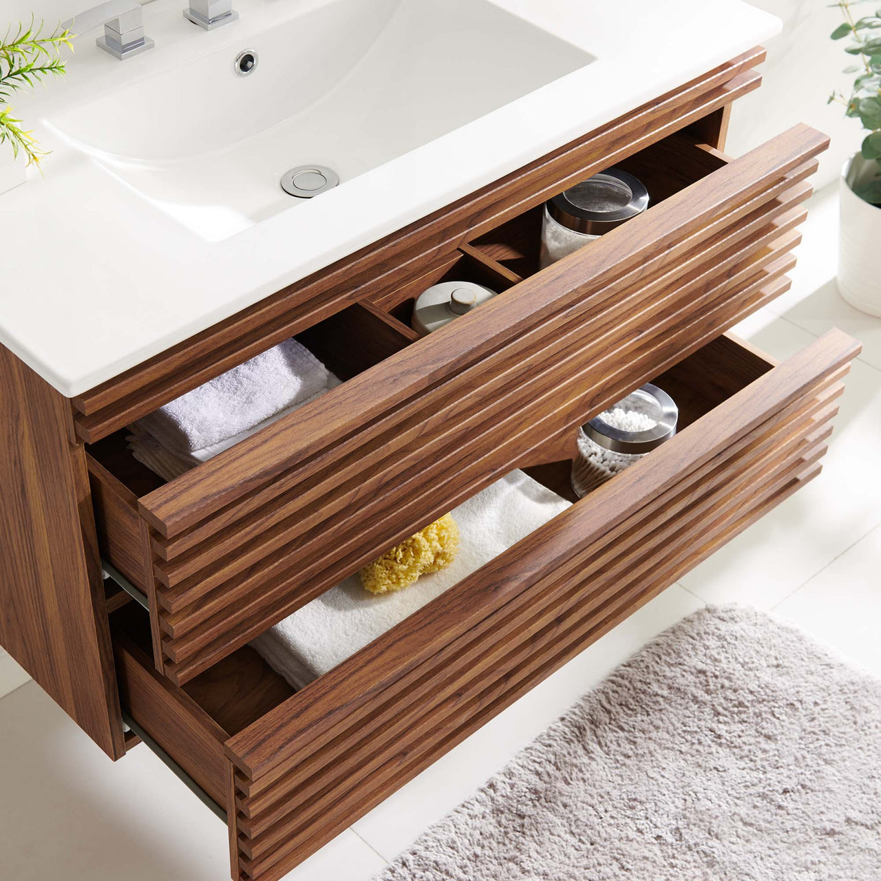 Ventra Floating Vanity Unit, Large, Walnut & White