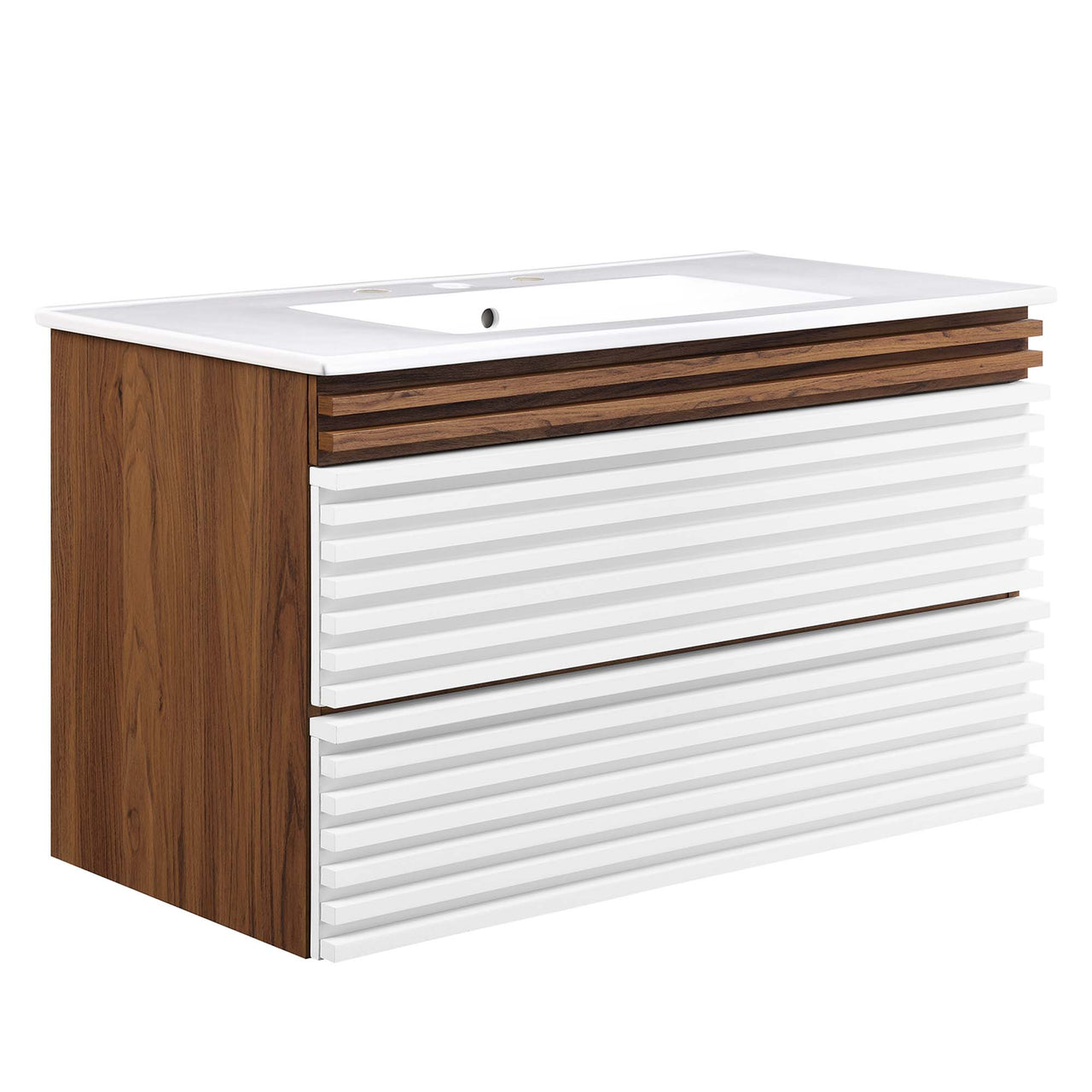 Ventra Floating Vanity Unit, Large, Walnut & White