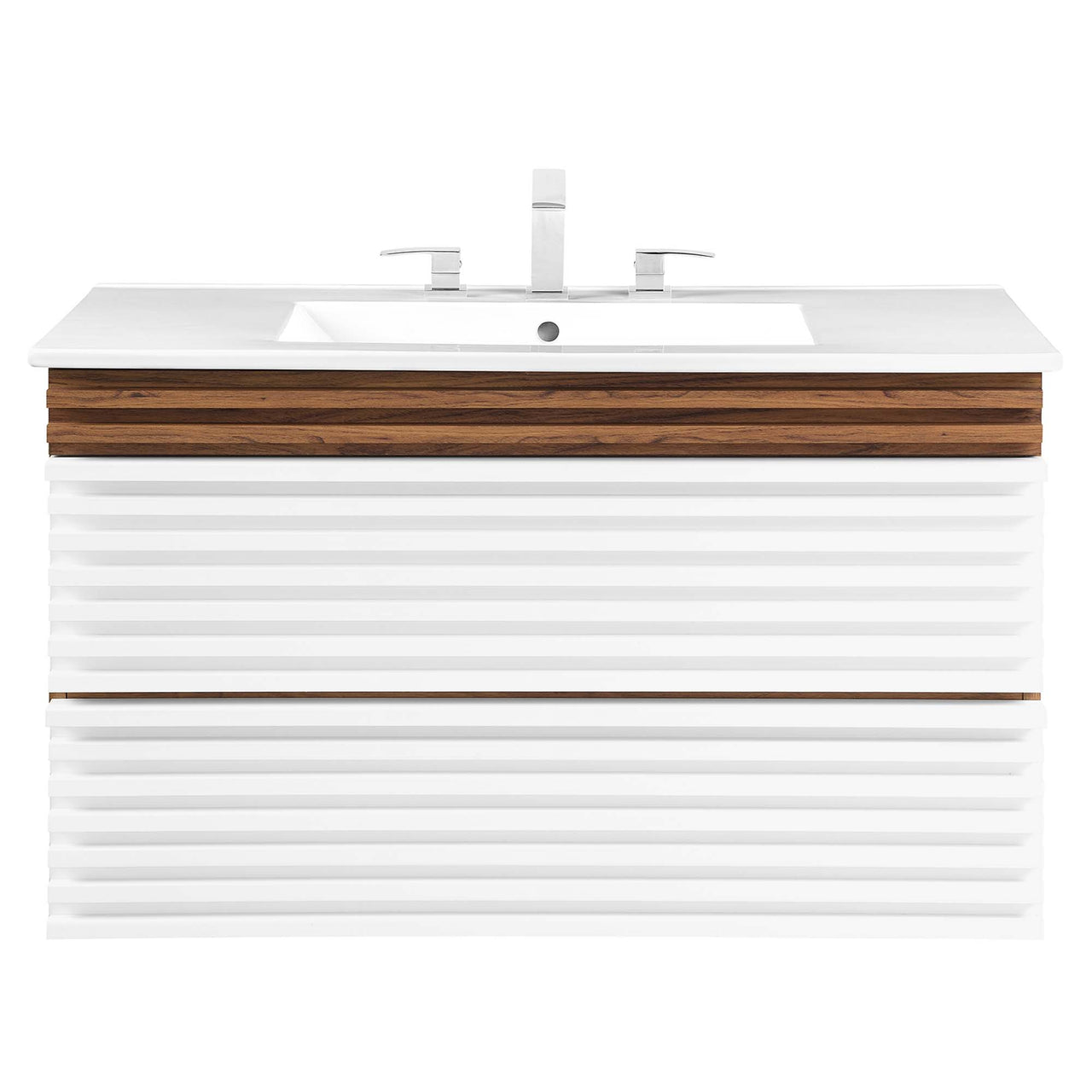 Ventra Floating Vanity Unit, Large, Walnut & White