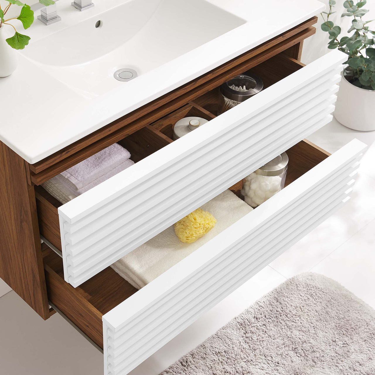 Ventra Floating Vanity Unit, Large, Walnut & White