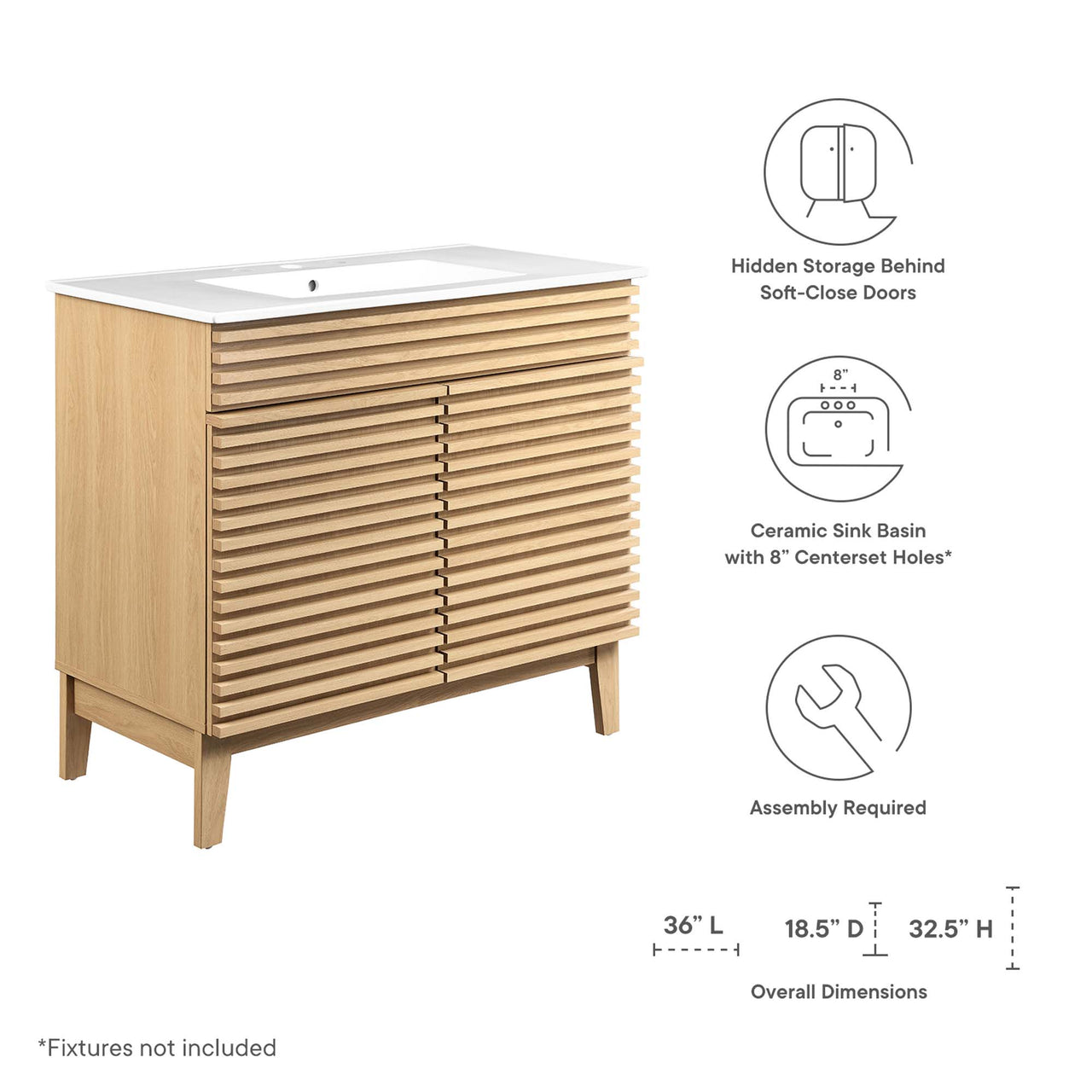 Ventra Vanity Unit, Large, Oak & White