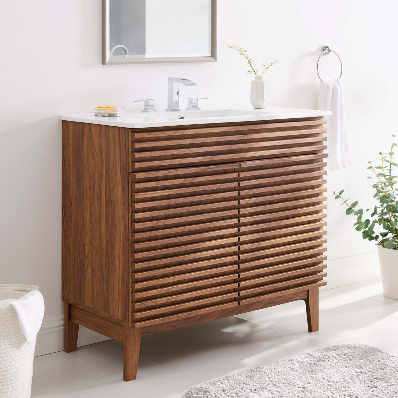Ventra Vanity Unit, Large, Walnut & White