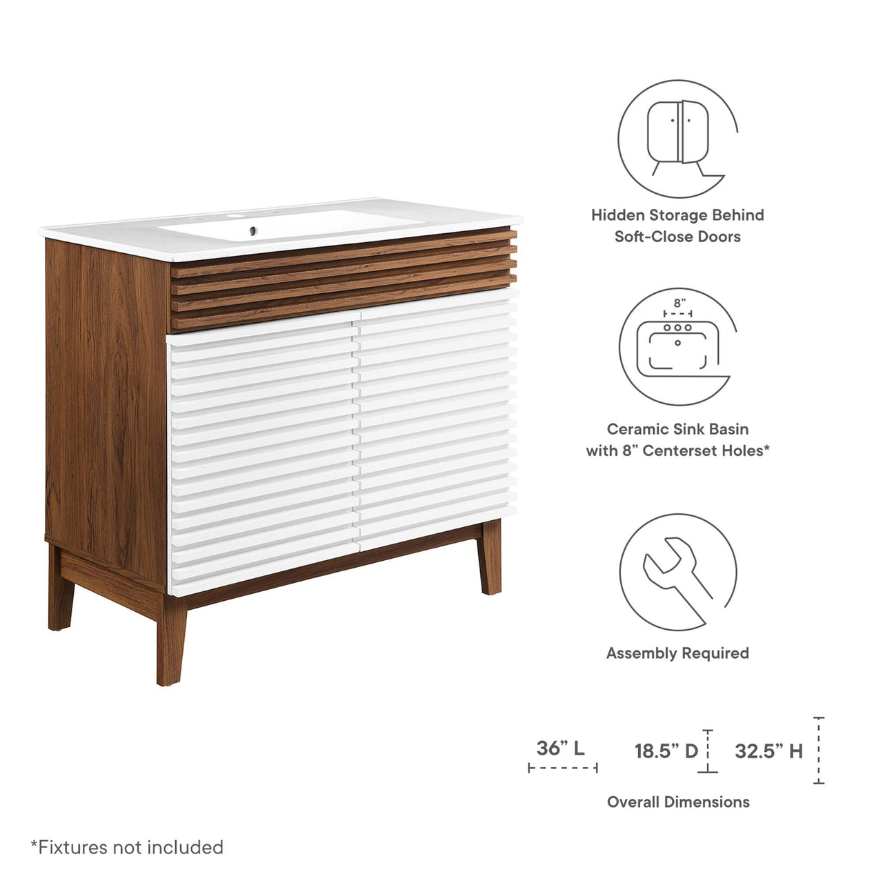 Ventra Vanity Unit, Large, Walnut & White