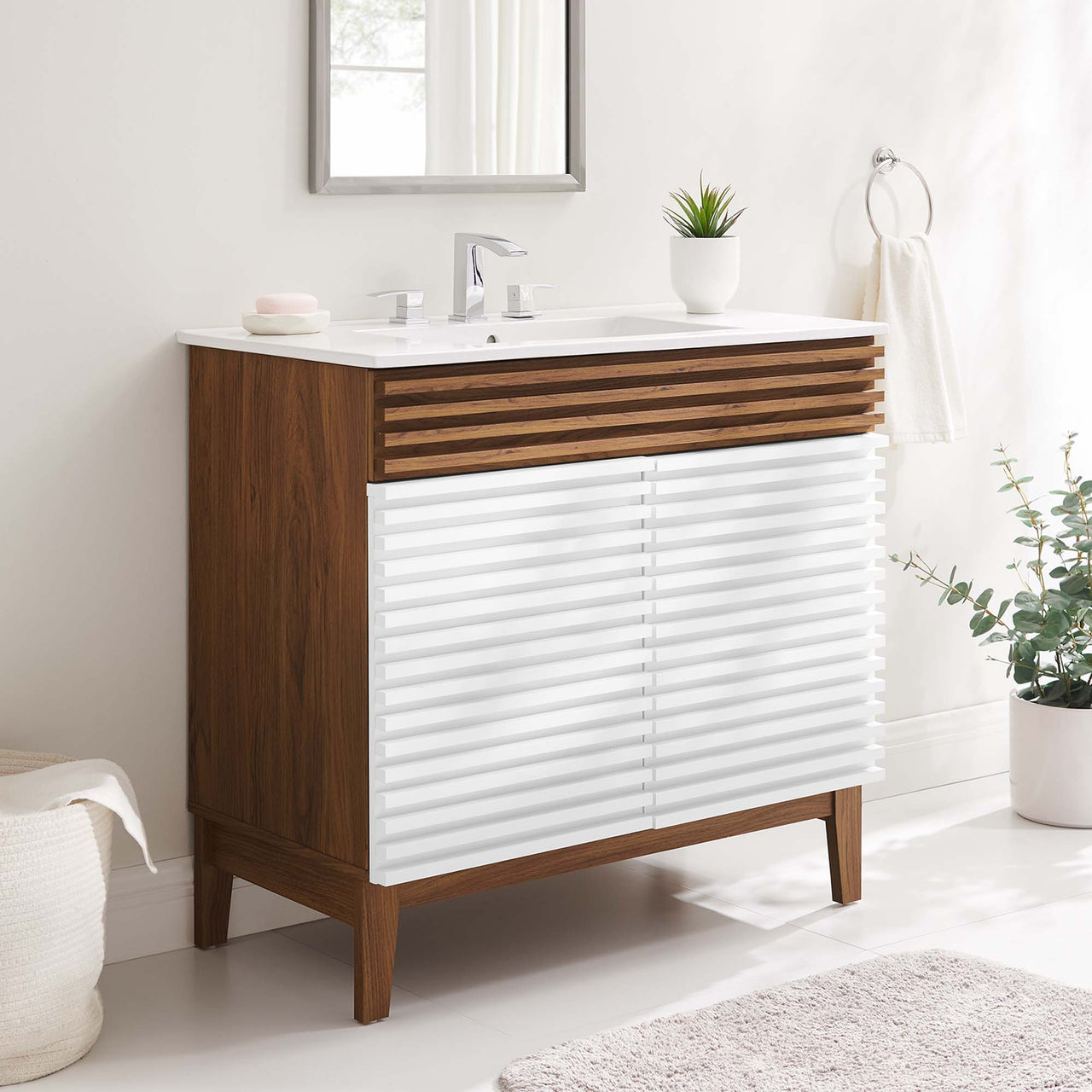 Ventra Vanity Unit, Large, Walnut & White